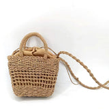 Sohiwoo Ladies Summer Small Cherry Pattern Straw Bags Women Macrame Handbag Handmade Crochet Straw Baskets Phone Bag