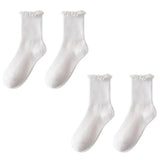 Sohiwoo Lovely Wooden Ear Edge Pile Middle Tube Socks Women INS Style Kawaii Light Luxury Solid Color Ruffles Harajuku Cute Socks