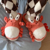 Sohiwoo Cute Crab Winter New Women Slipper Soft Heel Platform Fur Warm Indoor Comfortable Home Fluffy Home Slippers