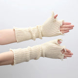 Sohiwoo Gothic Anime Soft Gloves Autumn Winter JK Girls Mittens Oversleeve for Women Men Cool Tattered Style Cuff Fingerless Arm Warmers