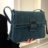 Sohiwoo Retro Fashion Large Capacity Y2k Denim Tassel Handbag Shoulder Bags Underarm Bag Storage Bag Women's Bags Purse Hand Bag