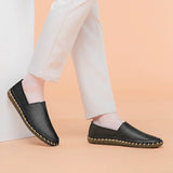 Sohiwoo Large Size 4647 Genuine Leather Flat Shoes Men White Soft Casual Sneakers Male Comfy Walking   Driving Shoes Loafers Moccasins