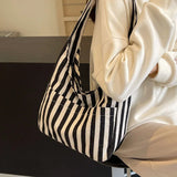 Sohiwoo Canvas Bag for Women 2024 New Shopper Handbags Shoulder Tote Bag Casual Stripe Large Capacity School Bags Girls