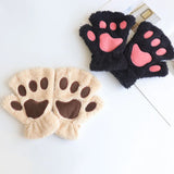 Sohiwoo 1Pair Girl Lovely Bear Plush Cat Paw Claw Gloves Winter Faux Fur Kitten Fingerless Mittens for Women Christmas Halloween Gloves