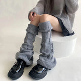 Sohiwoo Grey Women Leg Warmers Y2k Knitted Loose Long Socks Stockings Warm Foot Cover Girls Knee Socks Leg Warmer Japanese Autumn Winter