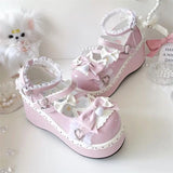 Sohiwoo Sweet Girls Lolita Cute Bowknots Platform Shoes Kawaii Love Buckle Alice Flat Elevator Shoes Mary Janes