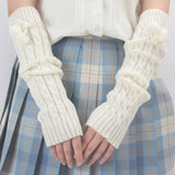 Sohiwoo Autumn Winter White Lolita Style Long Fingerless Gloves Women Arm Warmer Knitted Arm Sleeve Casual Soft Girl Punk Gothic Mittens