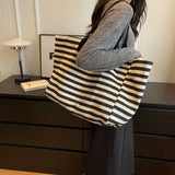 Sohiwoo Commuter Bag Women Fashion Large-capacity Handbag Bag Student Striped 2024 New Niche Zebra Canvas One-shoulder Mommy Tote Bags