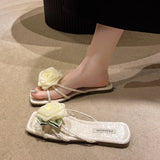 Sohiwoo New Fashion Women's Shoes Summer Square Head Open Toe Sexy Flower Thick Heel Casual Style Sandals