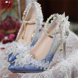 Sohiwoo French Fantastic Sweet Style Lolita Girls Shoes Elegant Noble Lace Pearls Tassels Flower Gentle Pointed Sandals 9cm High Heeled