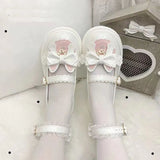 Sohiwoo Sweet Girls Lolita Cute Cat Bowknots Flat Shoes,Students School Kawaii Princess Mary Janes Big Head Shoes