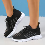 Sohiwoo Casual Breathable Sneaker Shoes for Women New Lace-Up Non-Slip Loafers Shoes Woman Stretch Knitted Platform Sports Shoes