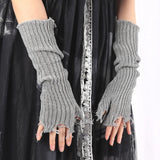 Sohiwoo Gothic Anime Soft Gloves Autumn Winter JK Girls Mittens Oversleeve for Women Men Cool Tattered Style Cuff Fingerless Arm Warmers