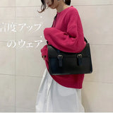 Sohiwoo Style Body Bookbag Capacity Fashion Chic Preppy Black Bags Messenger College Briefcase Women Shouler Teenager Korean Large Cross