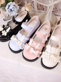 Sohiwoo Japanese Sweet Style Lolita Girls Shoes Cosplay Round Head Bowknot Kawaii Rabbit Ear Bandages Bowknot Ruffle Pu 3-5cm Shoes