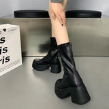 Sohiwoo Punk Style Platform Women Ankle Boots Fashion Elegant Square High Heel Shoes Autumn Women's Morder Short Booties