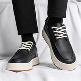 Sohiwoo Men’s Leather Shoes Casual Flat Shoes Lace Up Soft Soles Shoes Dating Fashion Banquet Male Shoes Breathable Men Sneakers