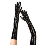 Sohiwoo Adult Black Sexy Long Black Latex Punk Rock Gloves Look Faux Leather Gloves Disco Clubwear Dance Catsuit Women Cosplay Costumes