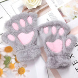 Sohiwoo 1Pair Winter Gloves Women Bear Plush Cat Paw Claw Cute Kitten Fingerless Mittens Christmas Halloween for Girls Gift Gloves