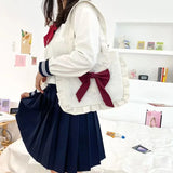 Sohiwoo Japanese Harajuku Student Tote Bags Canvas Cute Sweet Pleated Lace Bow Tie Girl Shoulder Bags Jk Lolita Little Fresh Handbags
