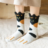 Sohiwoo Thicken Warm Coral Velvet Socks Cute Cat Claw Patterned Ladies' Soft Plush Home Floor Socks Autumn Winter Fluffy Slipper Socks