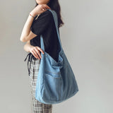 Sohiwoo College Girls Vintage Large Capacity Denim Crossbody Bag Women Men Boys Personalized Luxury Jean Shoulder Bag