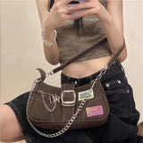 Sohiwoo Fashion Japanese Metal Butterfly Harajuku Cool Chain Y2k Underarm Bag Women Bag Portable Messenger Bag Tote Bag Handbags