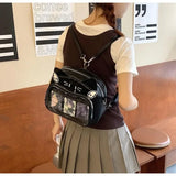 Sohiwoo Y2k Womens Backpack Cute Cat Transparent Kawaii Pu Leather New Fashion Shoulder Bag All-match Lolita Jk Sweet Female Bag