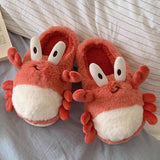 Sohiwoo Cute Crab Winter New Women Slipper Soft Heel Platform Fur Warm Indoor Comfortable Home Fluffy Home Slippers