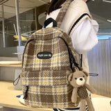 Sohiwoo Fashion Plaid Woollen Cloth Women's Backpack Student Book Backpacks for Teenage Girls School Bags Large CapacityTravel Rucksack