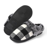 Sohiwoo Plaid Thicken Plush Fur Slippers Women Winter Closed Toe Couple Home Slippers Woman Comfort Soft Sole House Shoes Slides