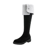 Sohiwoo Winter Warm Cotton Women Over The Knee High Boots Slip On Ladies Concise Square Low Heel Long Botas De Mujer