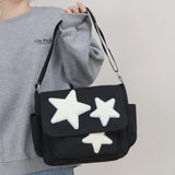 Sohiwoo Large Capacity Fashion Messenger Bags Women's Multi-Pockets Satchel Solid Color Vintage Crossbody Bag Star Pattern Shoulder Bags