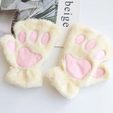 Sohiwoo 1Pair Girl Lovely Bear Plush Cat Paw Claw Gloves Winter Faux Fur Kitten Fingerless Mittens for Women Christmas Halloween Gloves