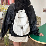 Sohiwoo Pure White Womens Backpack Vintage Leather Soft Washed American Style Backpack College Style Large Capacity New Travel Bag