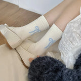 Sohiwoo Y2K Ballet Style Middle Tube Socks Women Elegant Cute Lolita Socks Thicken Cotton Breathable Lace Butterfly Knot Stacking Sock