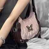 Sohiwoo Butterfly Pu Leather Shoulder Bag American Retro Handbag Armpit Bag Storage Bag Tote Women's Bags Purse Tote Bags Purse