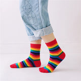 Sohiwoo Striped Novelty Socks for Girls, Red, Pink, Rainbow Color, Novelty, Young Art, Funny Hipster, Street Dance Gift