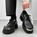 Sohiwoo Summer Metal Decor Leather Casual Shoes Men Platform Derby Shoes Vintage Male Lace Up Dress Shoes Fashion Oxfords