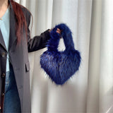 Sohiwoo Heart Shaped Faux Fur Shoulder Bag Fluffy Winter Women Handbags Cute Love Plush Crossbody Bags for Women Tote Lady Shopper