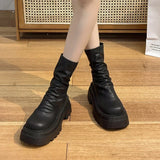 Sohiwoo Platform Heel Women Short Booties Fashion Back Zippers Ankle Booties Retro Style Autumn Winter Female Shoes