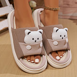 Sohiwoo Cute Cartoon Bear Home Slippers Women Winter Comfort Soft Sole Hemp Slippers Woman Non Slip Flat Heels House Shoes Slides