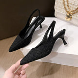 Sohiwoo Women Sandals Stiletto High Heels Shoes Summer New Rear Empty Baotou Nude Shoes Leisure Fashion Party Sexy Pumps Elegant Sandals