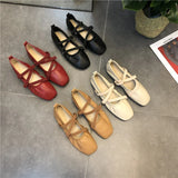 Sohiwoo Spring Ballet Flat Shoes Women Comfy Leather Shoes 2024 Women Luxury Women Square Toe Flat Mary Janes Ladies Shoes Double Buckle