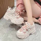 Sohiwoo Mix Color Chunky Platform Sneakers for Women Thick Bottom Breathable Mesh Vulcanize Shoes Woman Lace-Up Non-Slip Sports Shoes