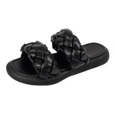 Sohiwoo Women's Slides Soft Sandals Summer New PU Leather Sandals Woven Flat Retro Slippers