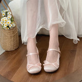 Sohiwoo New Spring Autumn Thick Heel Pink Shoes Elegant Bow Lolita Shoes College Girls High Heels Fashion Women Sandals