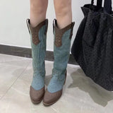 Sohiwoo Fashion Rivet Women Knee High Boots Low Square Heels Western Cowboy Boots Autumn Winter Woman Shoes Large Size 43 Zapatos