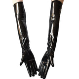 Sohiwoo Adult Black Sexy Long Black Latex Punk Rock Gloves Look Faux Leather Gloves Disco Clubwear Dance Catsuit Women Cosplay Costumes