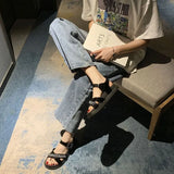 Sohiwoo Sandals for Woman with Low Heels Women's Shoes Trend Footwear Outdoor Summer 2024 Platform Black New Breathable Fashion Daily H